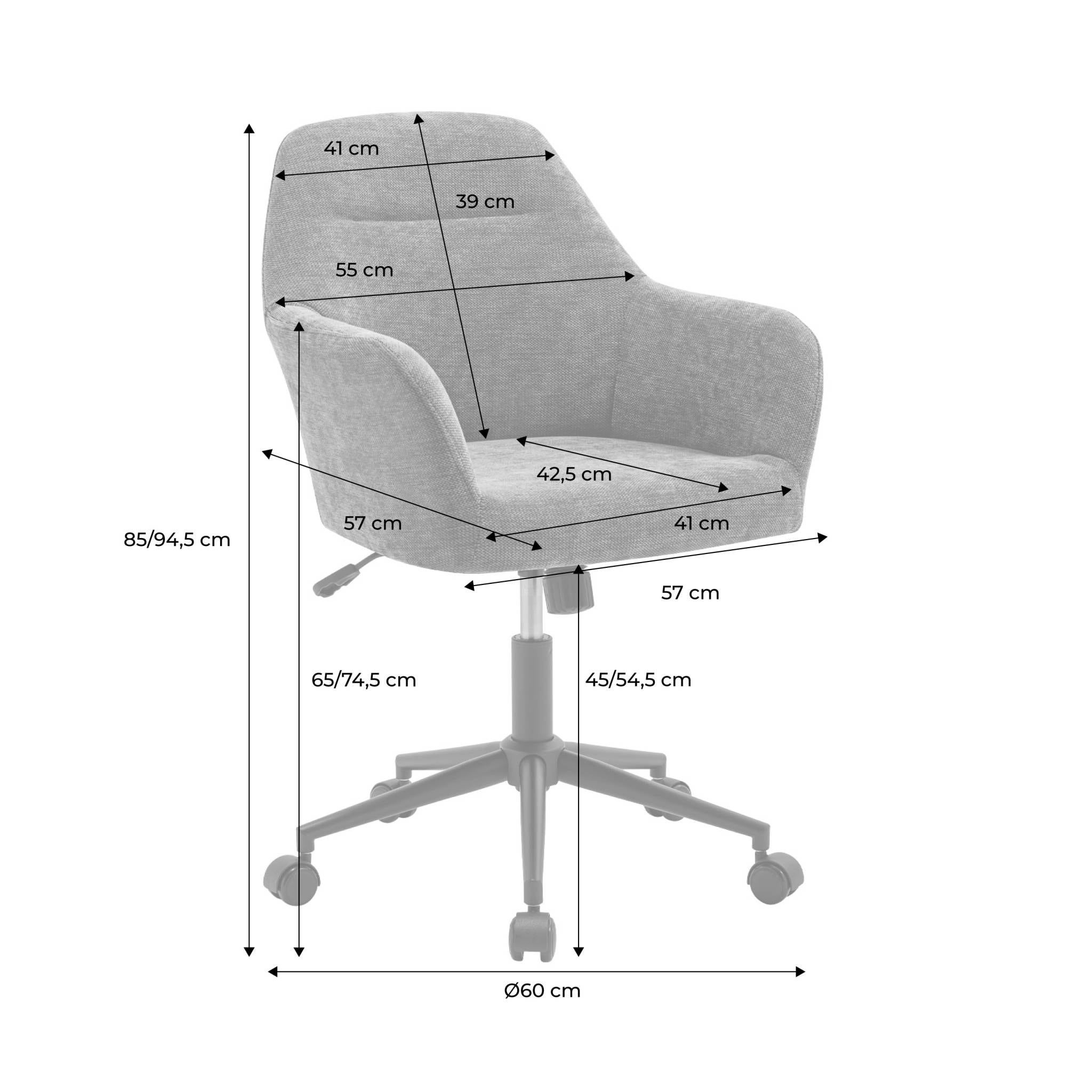 Chaise de bureau à roulettes ajustable métal et bouclette blanche - L 57 x P 57 x H 85/94.5cm - Stan