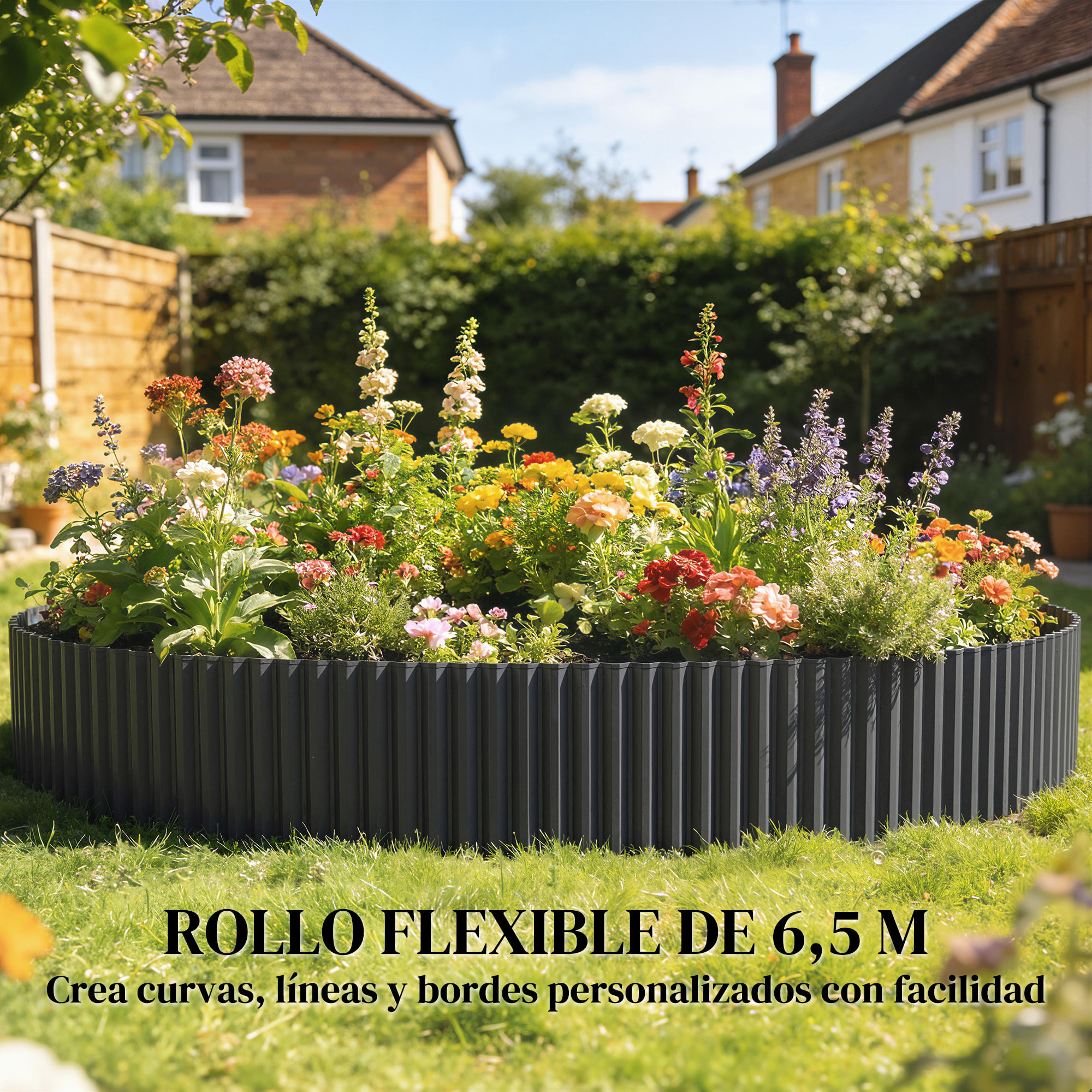 Valla de Jardín Metálica, 650x20 cm, Valla de Jardín Exterior de Acero Galvanizado Corrugado Resistente, Fácil de Instalar, para Huerto, Patio, Terraza, Césped, Gris Oscuro