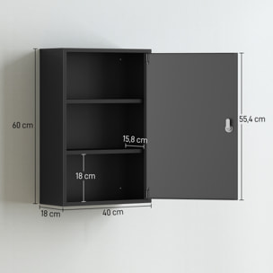 Armoire à pharmacie 2 étagères 3 niveaux verrouillable dim. 40L x 18l x 60H cm 2 clés métal noir