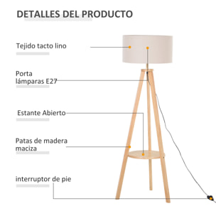 Lámpara de Pie con Mesita Trípode para Dormitorio de Madera