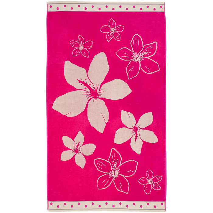 Serviette de plage éponge velours Jacquard Rose 100x175 470g/m² - Wasaga