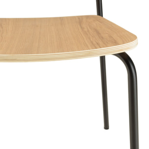 TOM - Lot de 2 chaises « écolier » en bois de frêne pieds acier noir