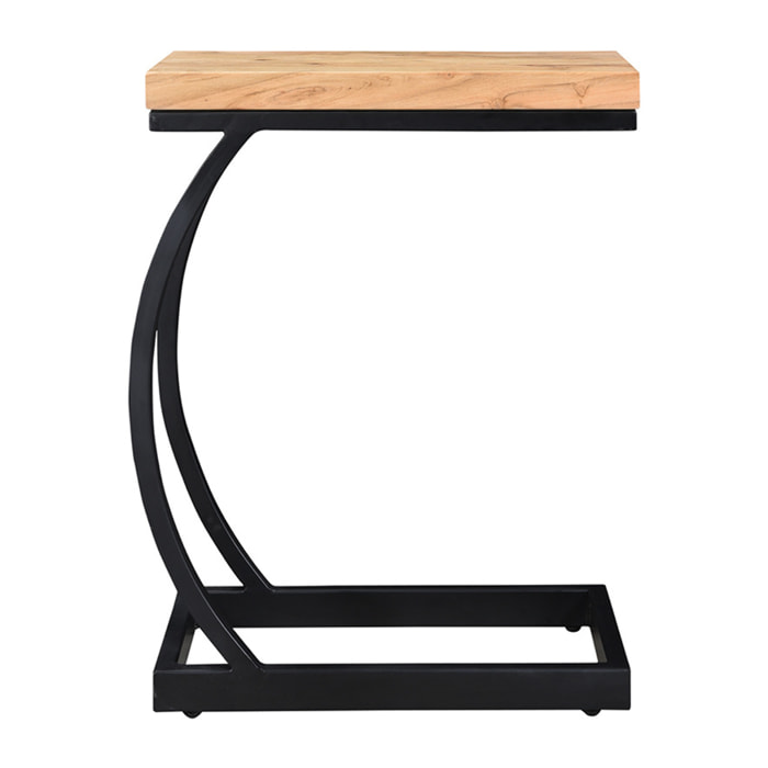Table d'appoint design rectangulaire en bois massif et métal noir BREAK