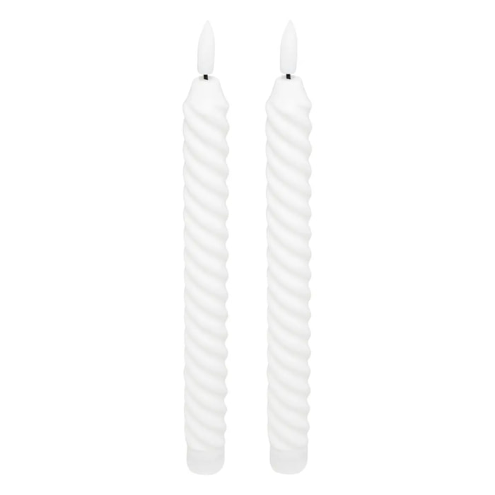 Lot de 2 bougies bâton LED twist Aloe H.22cm blanc