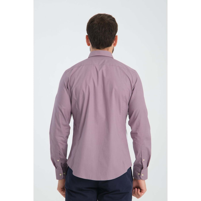 Camicia Uomo 1 Bottone Button Down Doppio Popeline Unito Viola
