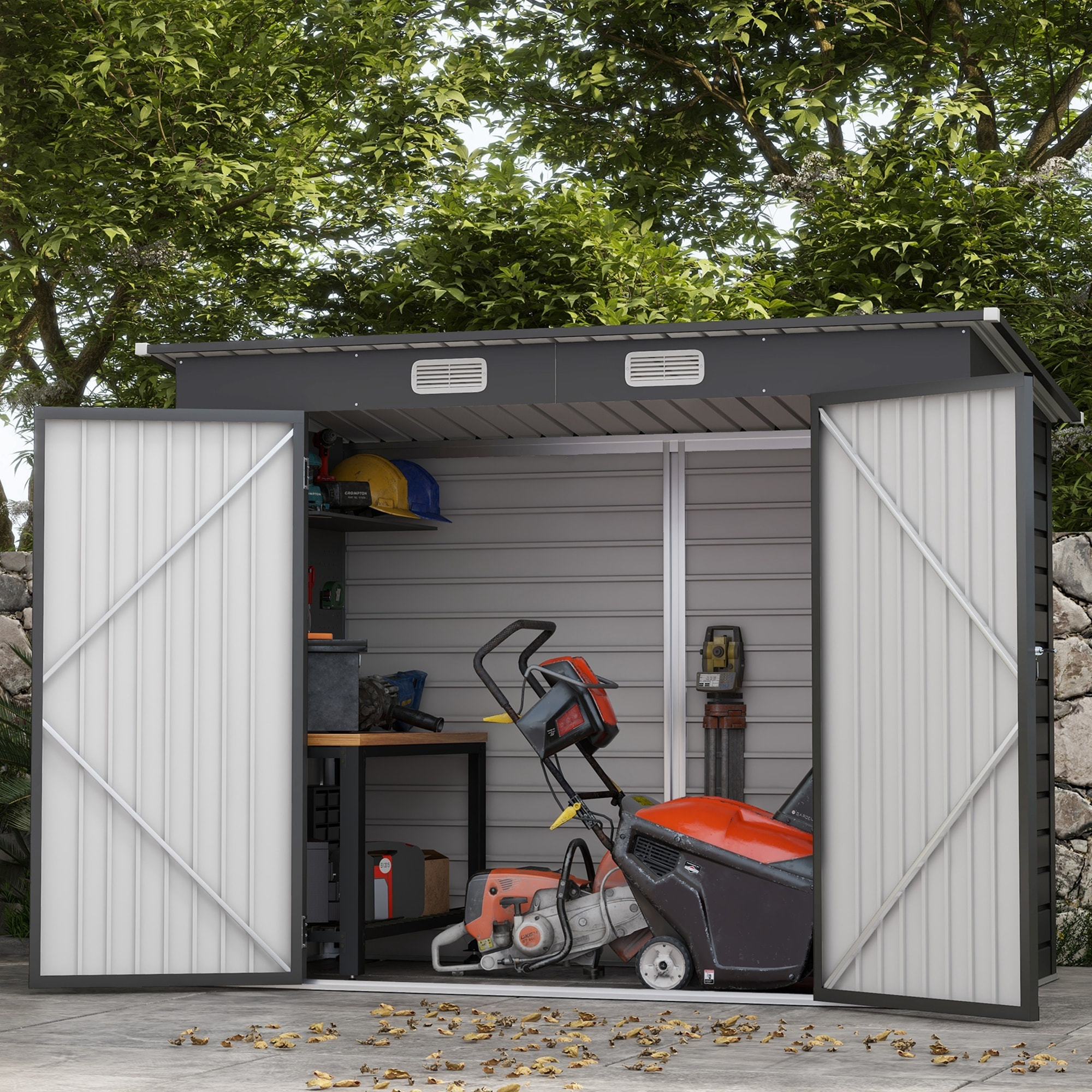 Abri de jardin 3 m² tôle d'acier 2 portes verrouillables 2 évents toit incliné anthracite