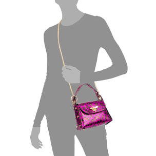 Aquileia bolso de mano mujer. Piel auténtica Gamuza con estampado animal print leopardo lacada brillante.