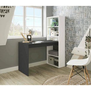 Scrivania Ali, Scrittoio multifunzione reversibile con libreria 5 ripiani, Tavolo da studio o ufficio porta PC portalibri, 120x53h144 cm, Bianco e Antracite