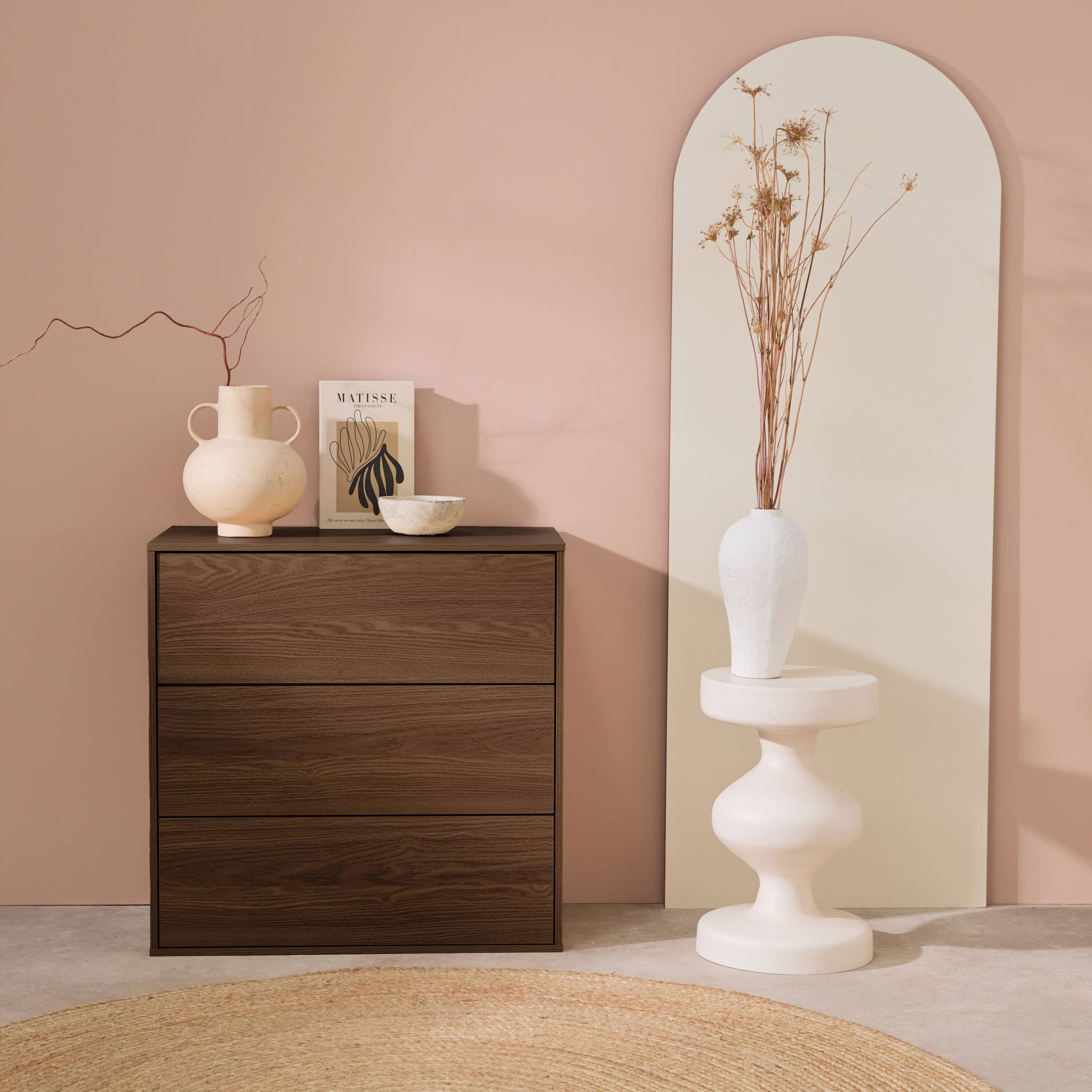 Commode. module de rangement décor bois noyer 3 tiroirs - Kompo