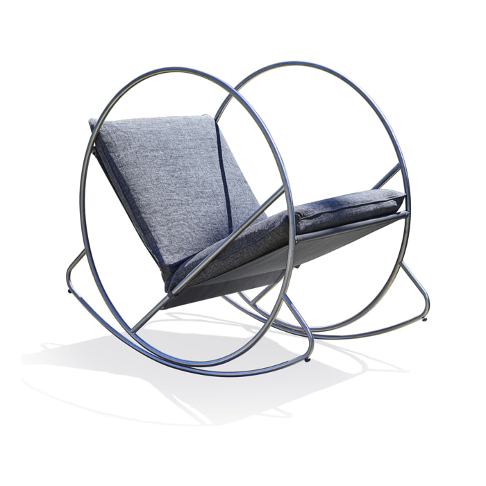 CAPRERA - Fauteuil à bascule de jardin en inox et toile plastifiéee