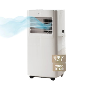 EVVO Aire Acondicionado Portatil 3 in 1 Clima P7, silencioso, 7.000 BTU, con Mando a Distancia, Superficie 15m2, Clase energética A, Blanco