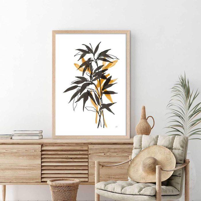 Poster orange bambou Affiche + cadre en bois - Chêne