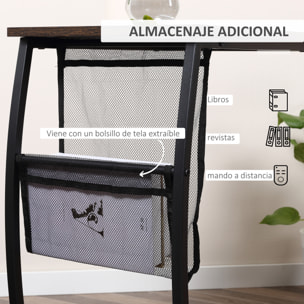 HOMCOM Mesa Auxiliar para Sofá y Cama en Forma de C con Bolsillo de Almacenaje Mesa Lateral de Estilo Industrial para Salón 53x35x64,5 cm Marrón Rústico