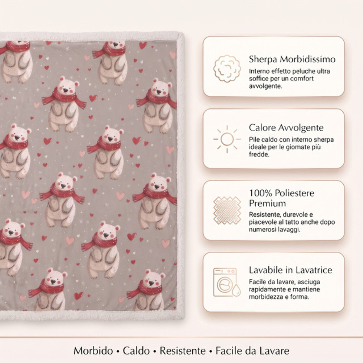 Plaid fantasia orsetti in poliestere - Beige
