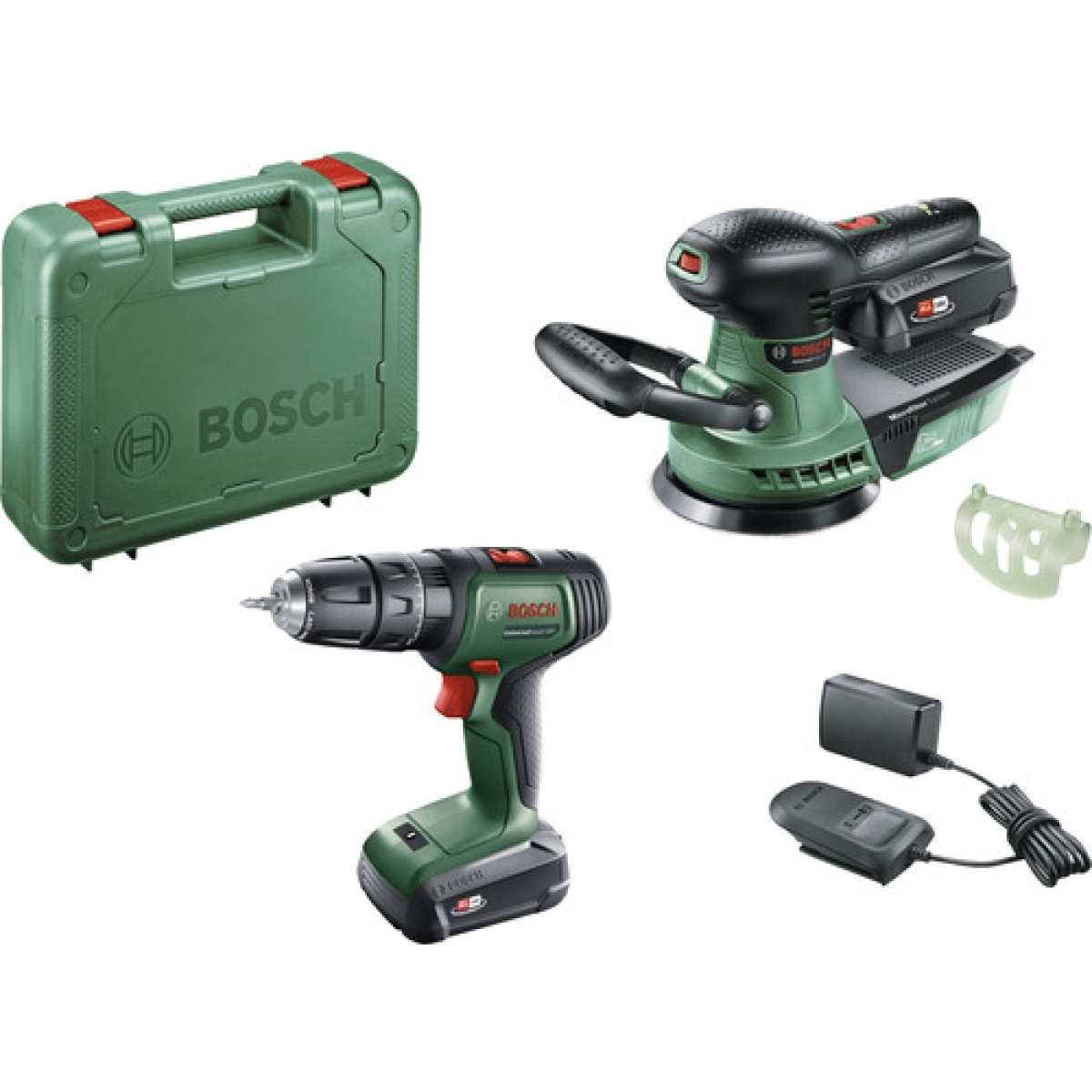 Perceuse à percussion Universal Impact + Ponceuse AdvOrbit - BOSCH - avec 2 batteries18V 2Ah - chargeur - coffret - 06039D410A