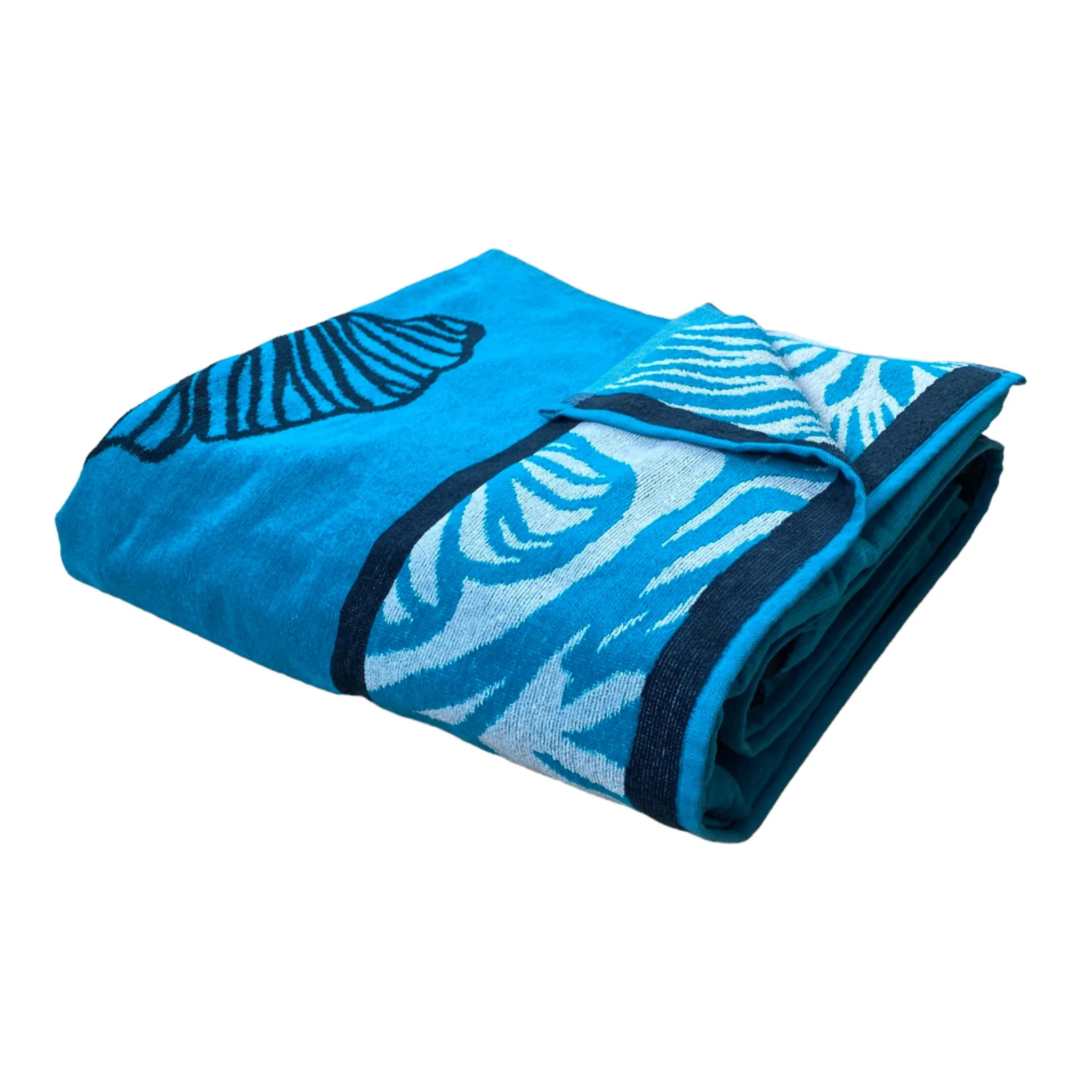 Serviette de plage XL éponge velours Jacquard Bleu 140x180 400g/m² - Kaly