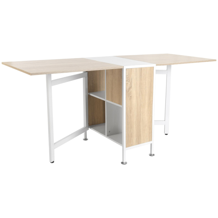 Table pliable de cuisine salle à manger 4 niches intégrées dim. dépliées 169L x 62l x 75H cm MDF chêne clair acier blanc