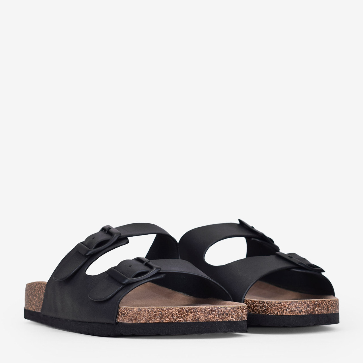 Sandalias planas negras con bio de corcho