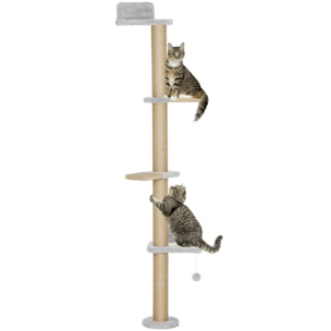 Árbol para Gatos de Pared de 5 Niveles, Rascador para Gatos Estrecho con Bola de Juguete y Rascadores de Sisal, 48x21x180 cm, Gris Claro