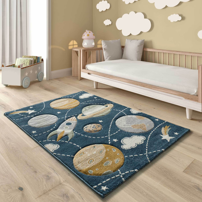 BALLOON Alfombra infantil con planetas en azul, 120x170 cm