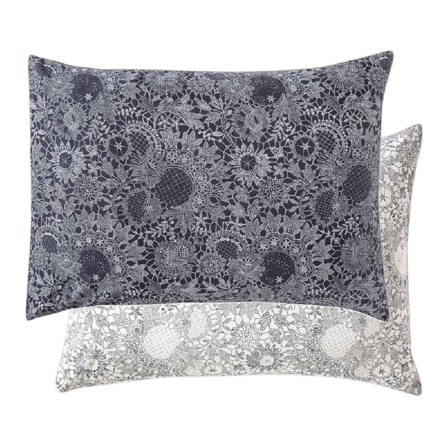 Taie d'oreiller percale de coton imprimé bleu Guipures marine