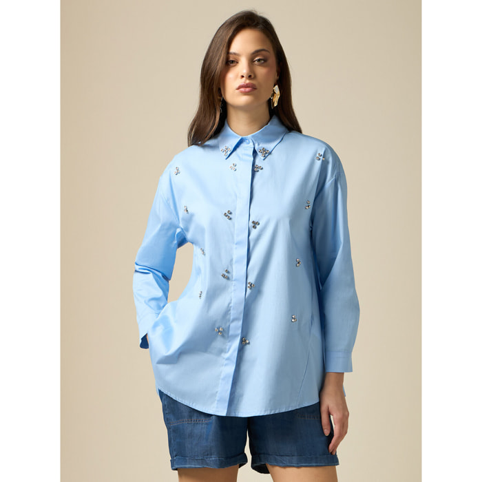 Oltre - Camicia over con castoni - Azzurro