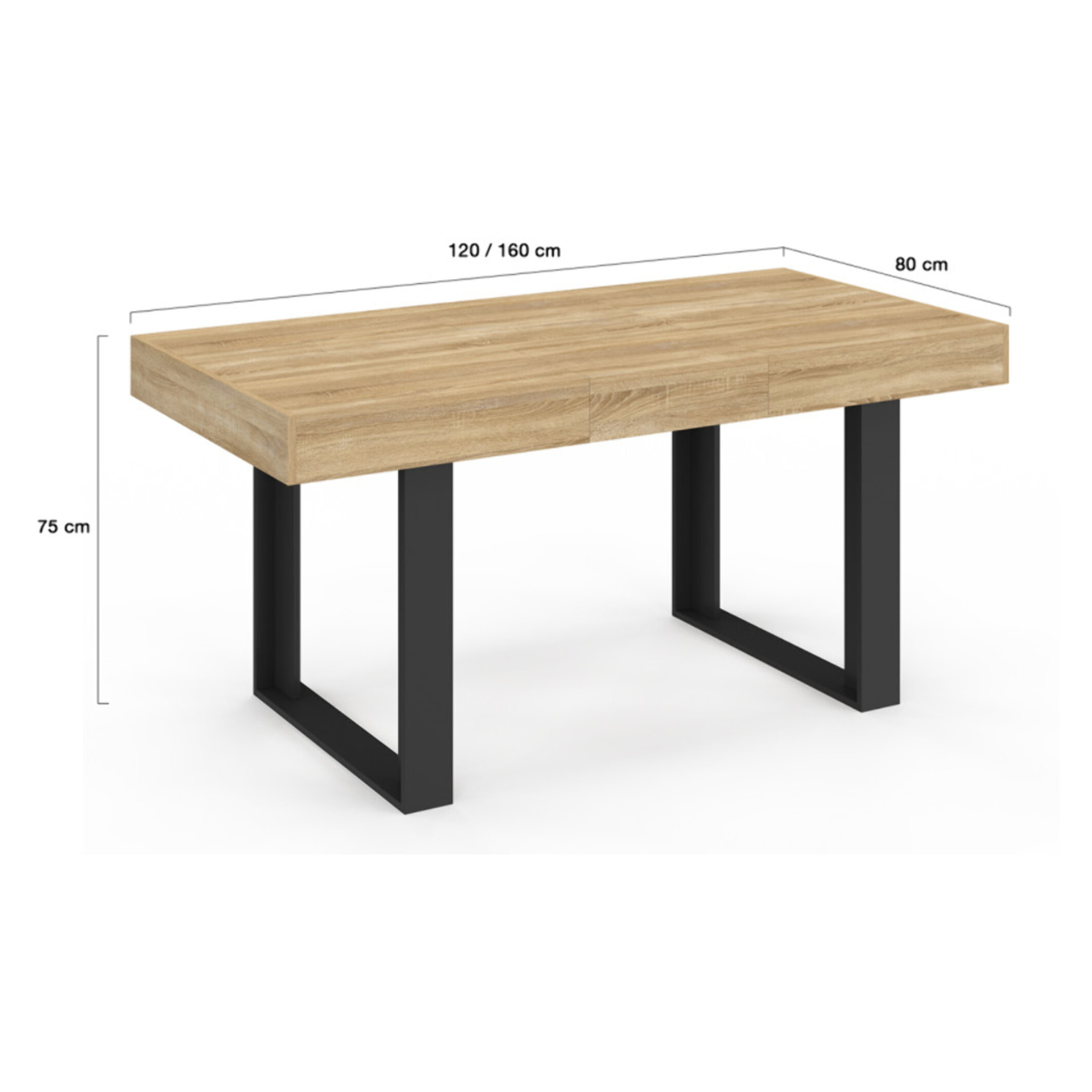 Table repas Brixton plateau extensible 120-160cm plateau bois et pieds noirs
