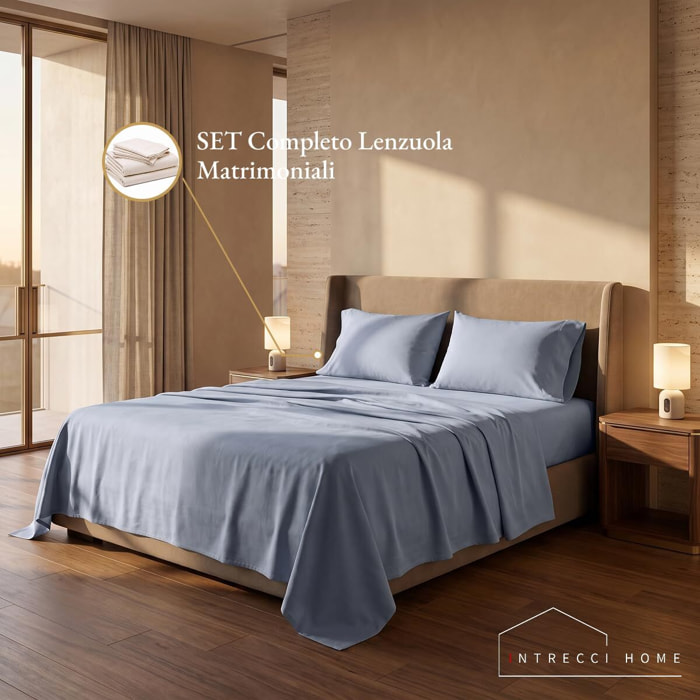 Completo lenzuola in cotone - Blu