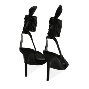Sandalias negras de raso con cordones, tacón de 10,5 cm