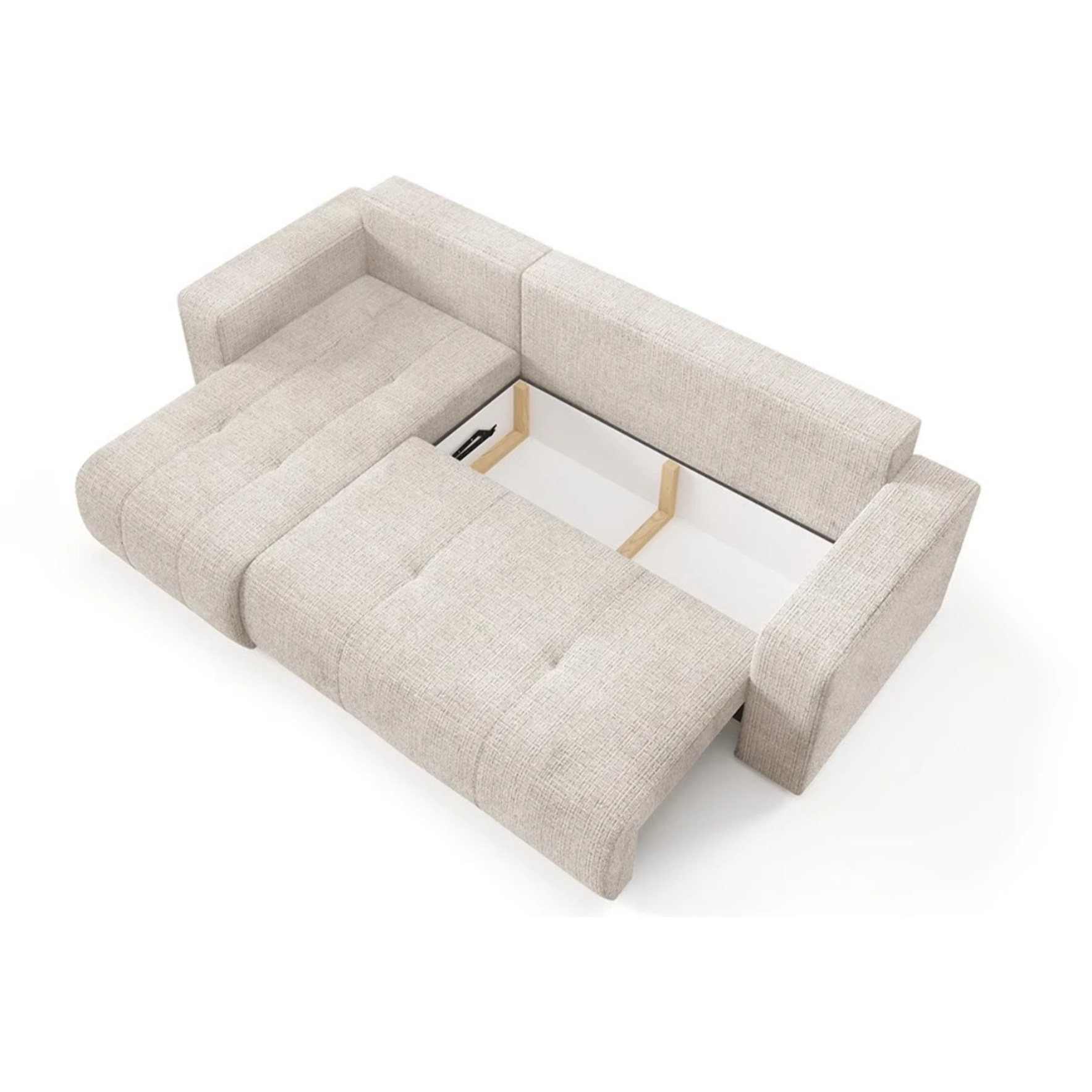 AURORE - Canapé d'angle gauche 3 places en tissu texturé beige