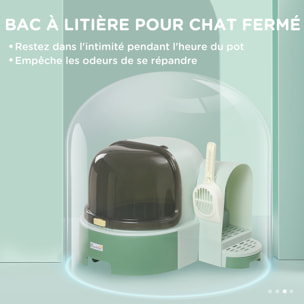 Maison de toilette litière pour chat design capsule spatiale - porte, capot ouvrant, pelle, 2 tiroirs amovibles - vert noir