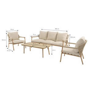Salon de jardin 5 places effet bois et corde tressée + table basse BAREIRO