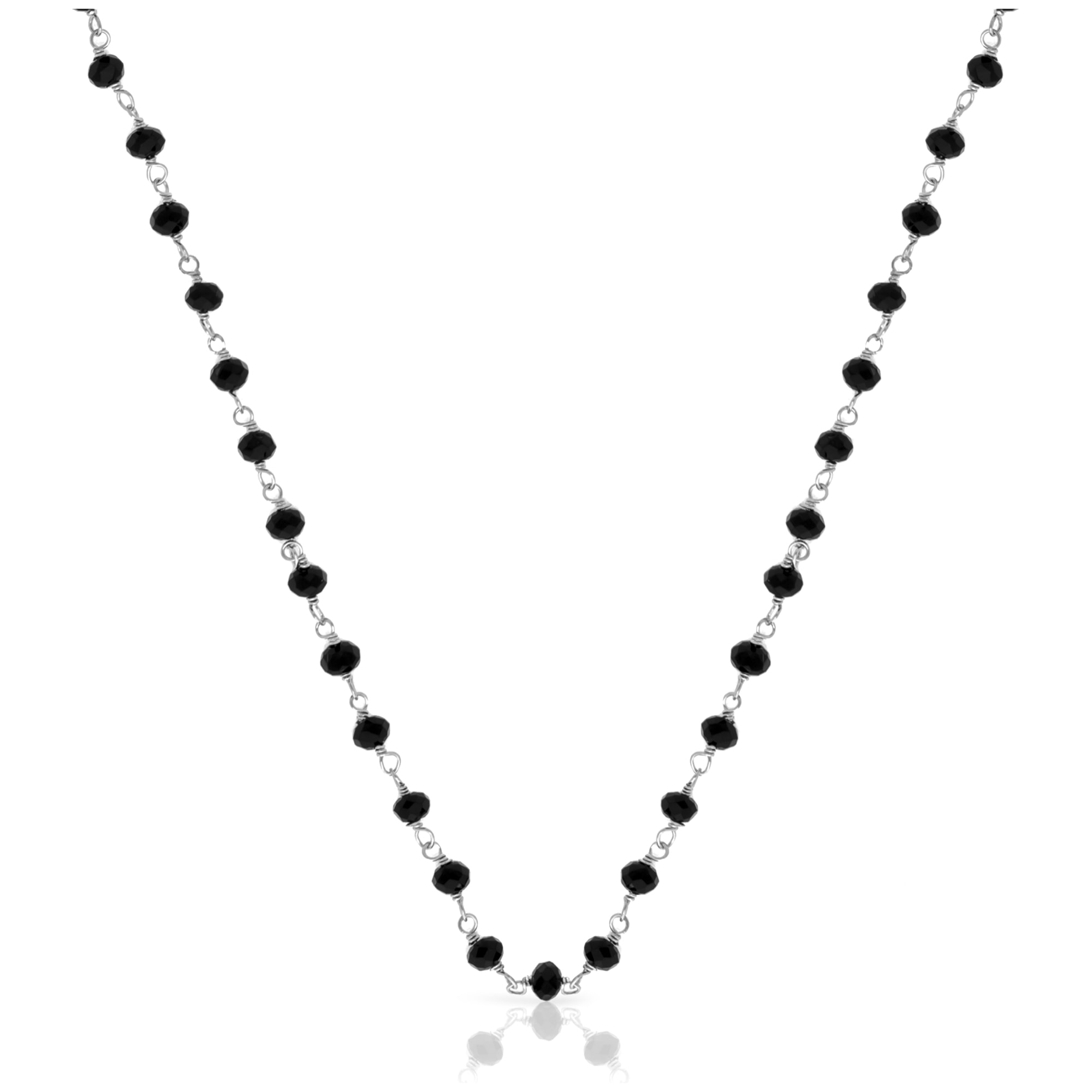 Cadena de Plata de Ley 925 con cuentas en circonita negra natural.