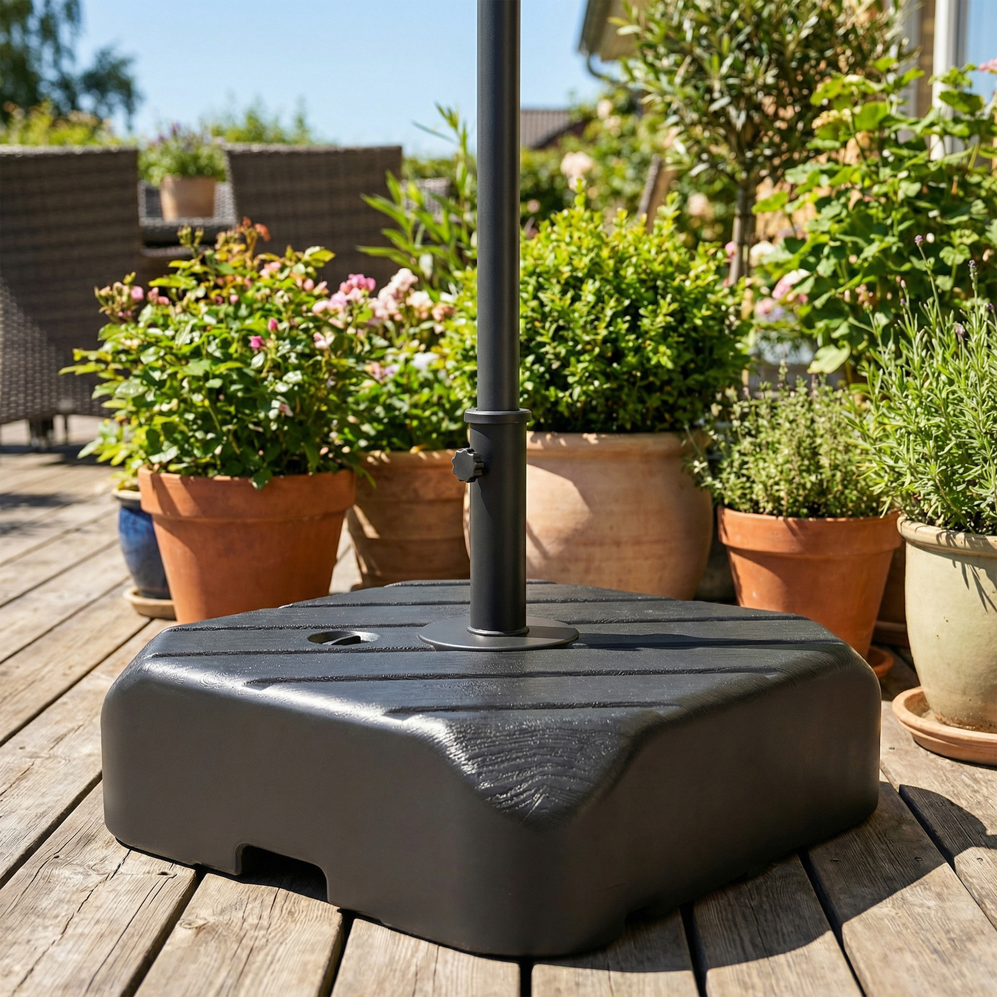 Pied de parasol mobile HDPE effet bois noir