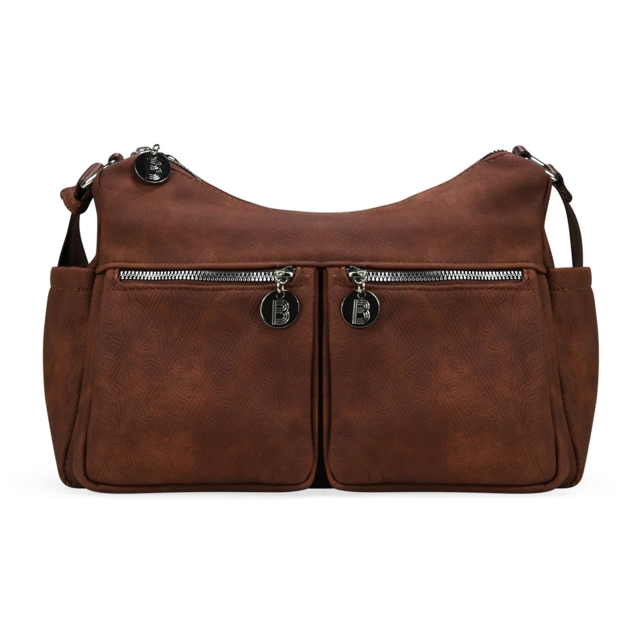 Bolso bandolera marrón con bolsillos y doble cremallera