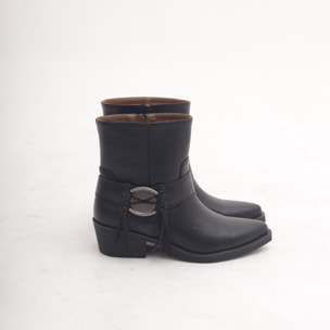 STIVALETTO TEXANO CINTURINO E FRANGE NERO