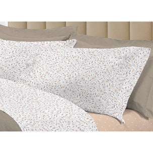 Completo Lenzuola Linea 3027 In Percalle Fantasia Floreale Disegno Melody Beige