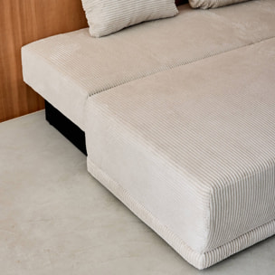 Banquette convertible 3 places velours côtelé greige avec coffre de rangement - L 192 x P 100 x H 81cm -Nelson