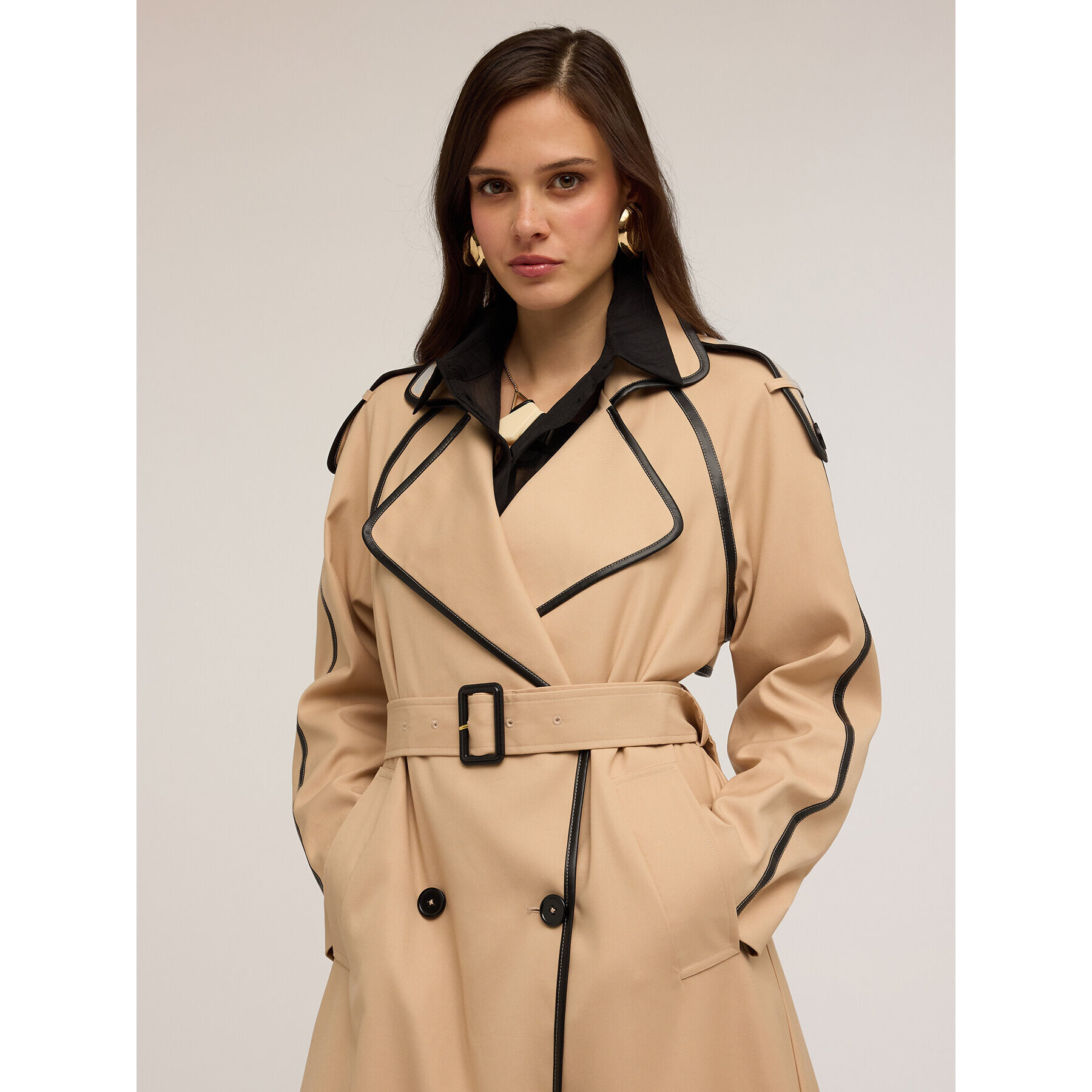 Motivi - Trench doppiopetto con bordature - Beige