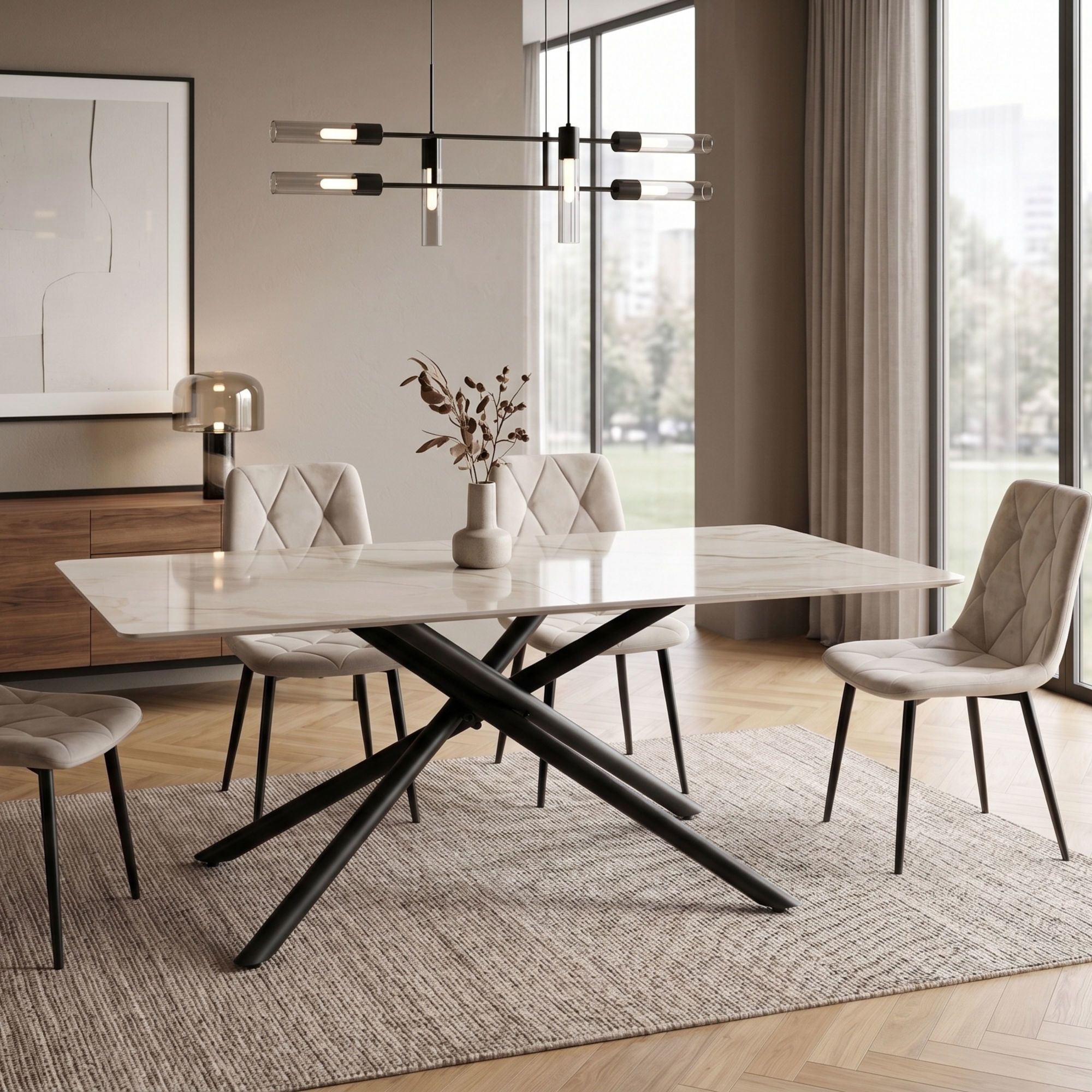 Tavolo MACINAGGIO in ceramica finitura calacatta oro