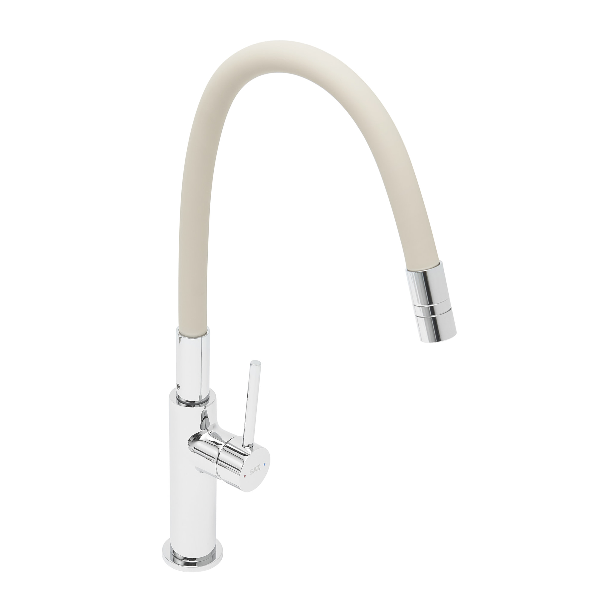 Mitigeur évier de cuisine, bec flexible silicone, aérateur Neoperl®, cartouche en céramique, crème/chrome (SATBSD290BE)