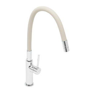 Mitigeur évier de cuisine, bec flexible silicone, aérateur Neoperl®, cartouche en céramique, crème/chrome (SATBSD290BE)