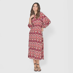 Vestido midi viscosa castelar burdeos