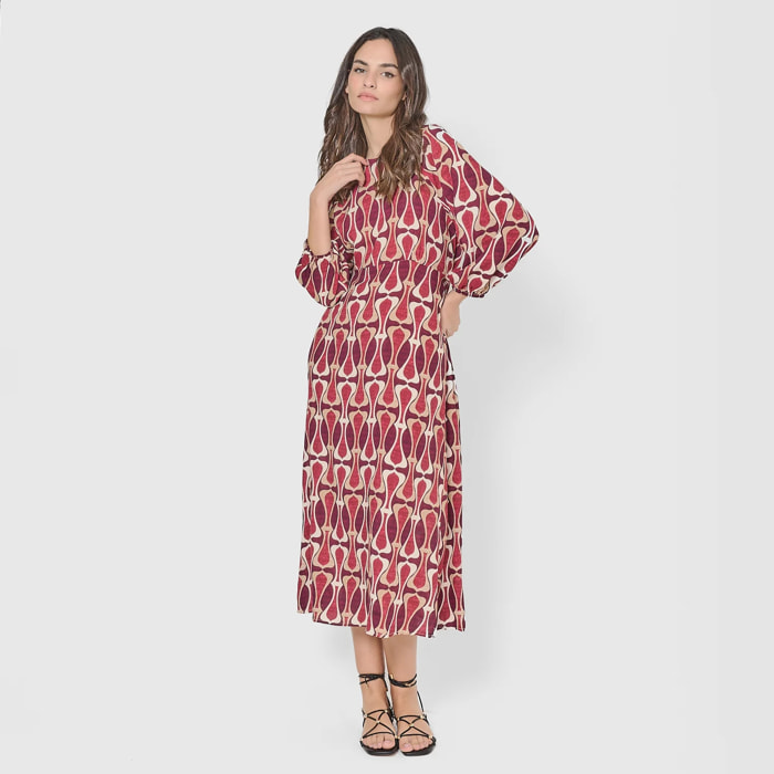 Vestido midi viscosa castelar burdeos