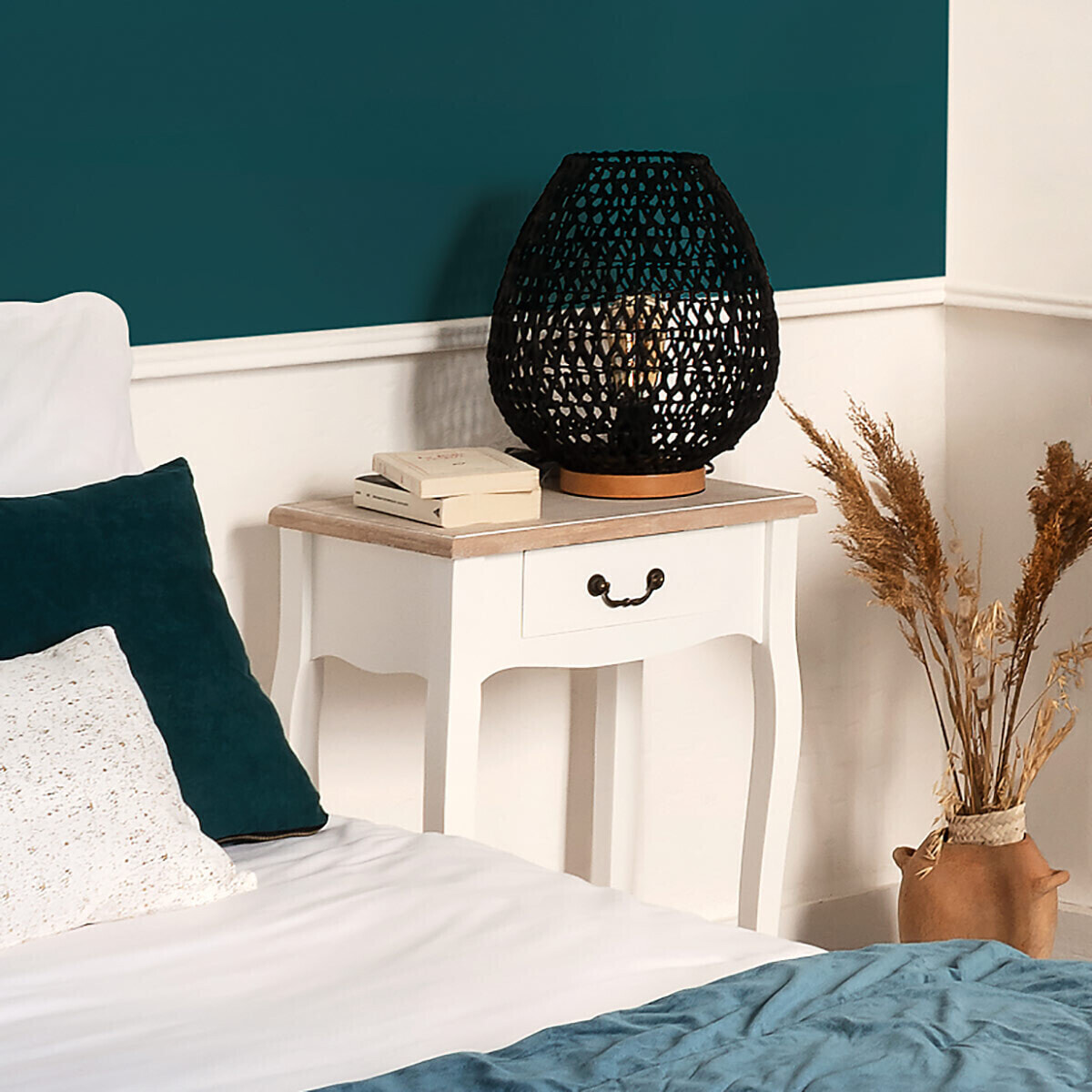 Table de chevet "Chrysa" - blanc et bois