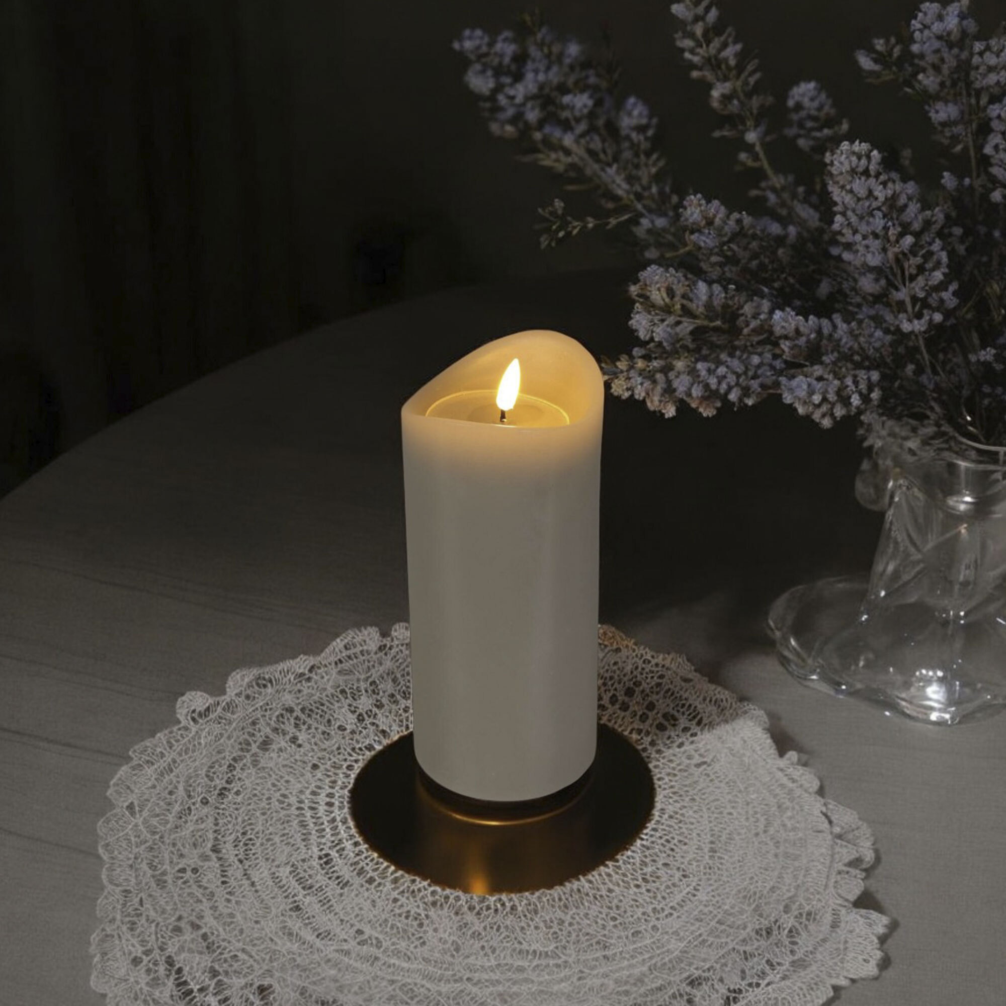 vela led con efecto gelatina color gris ø9x20cm