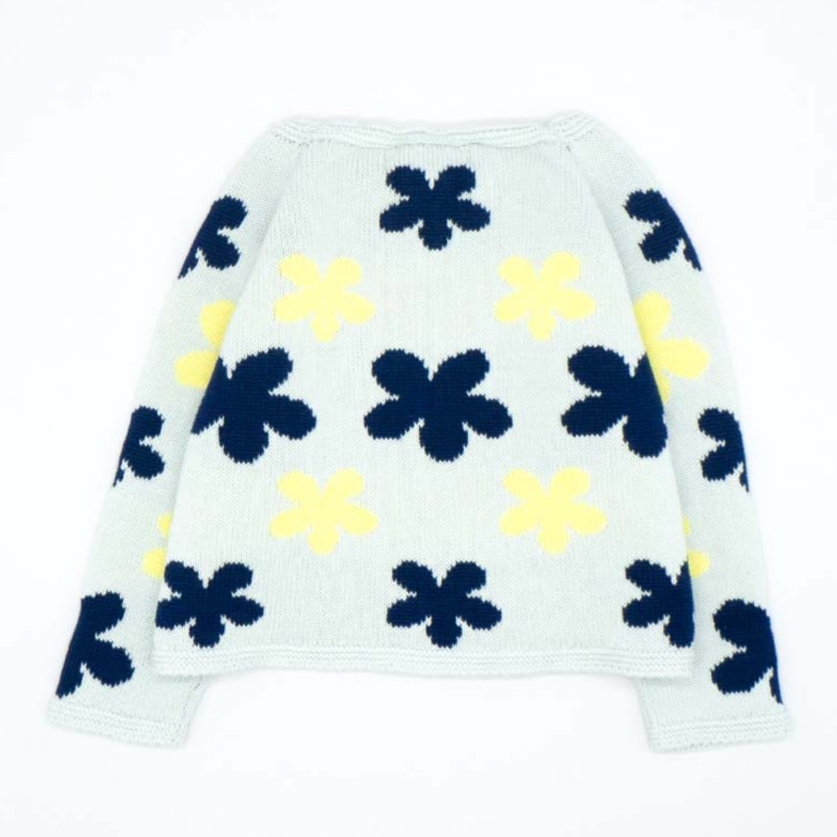 CHAQUETA PUNTO FLORES AMARILLO AZUL Y GRIS