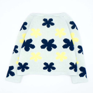 CHAQUETA PUNTO FLORES AMARILLO AZUL Y GRIS