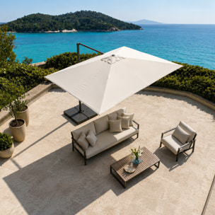Parasol rectangulaire 4x3m déporté rotatif écru en aluminium GHAZIE
