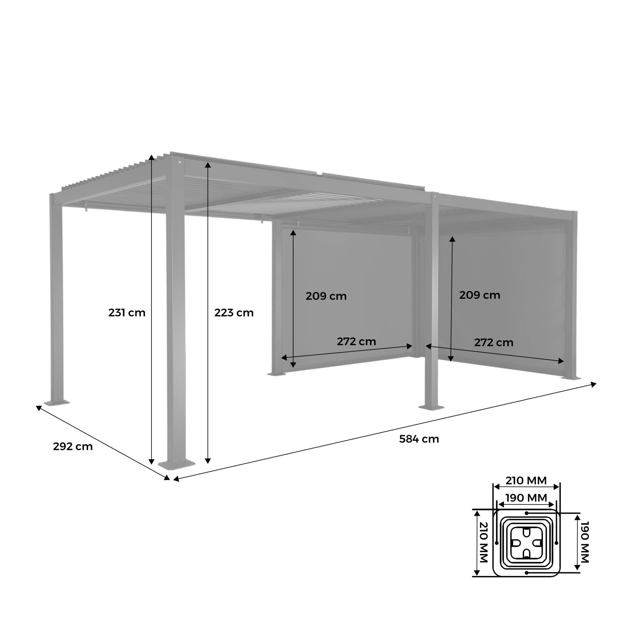 Pergola bioclimatique aluminium et acier 3x6m lames orientables + 2 stores 3m PALACE anthracite